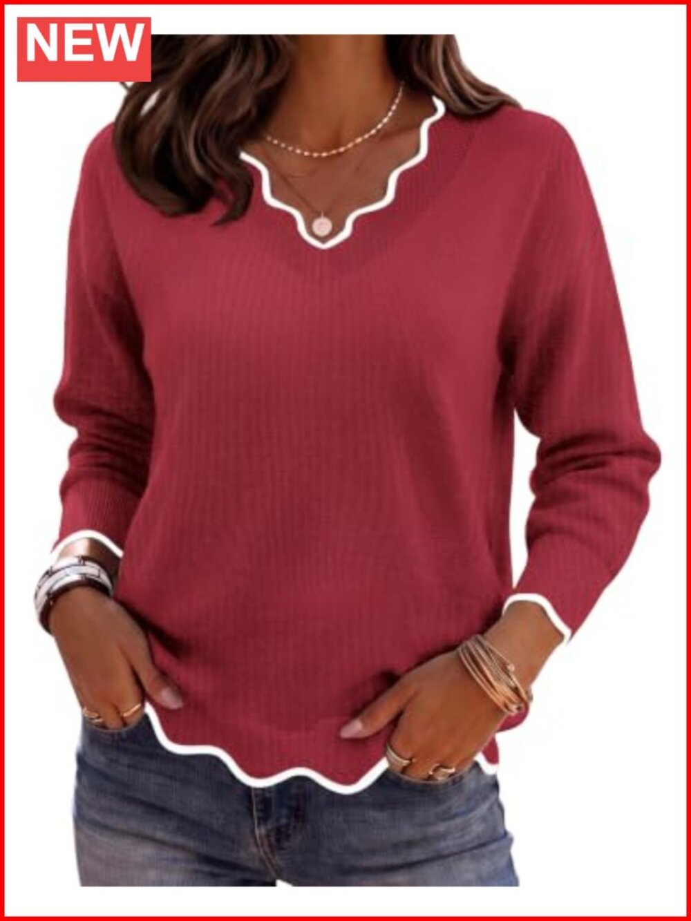 Women's V Neck Sweater Long Sleeve Lightweight Knit Pullover